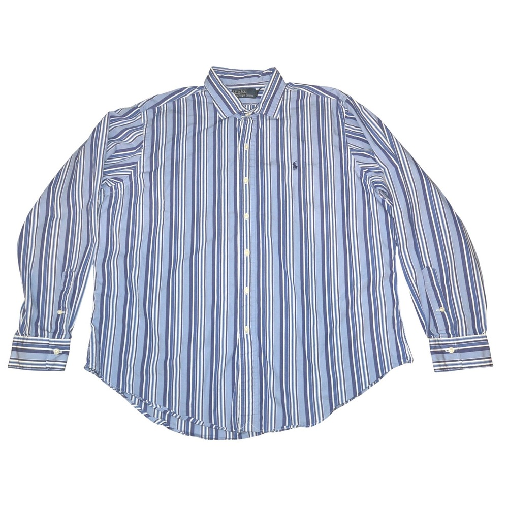 Polo Ralph Lauren Button Down Mens XXL Blue White Striped Long Sleeve Shirt